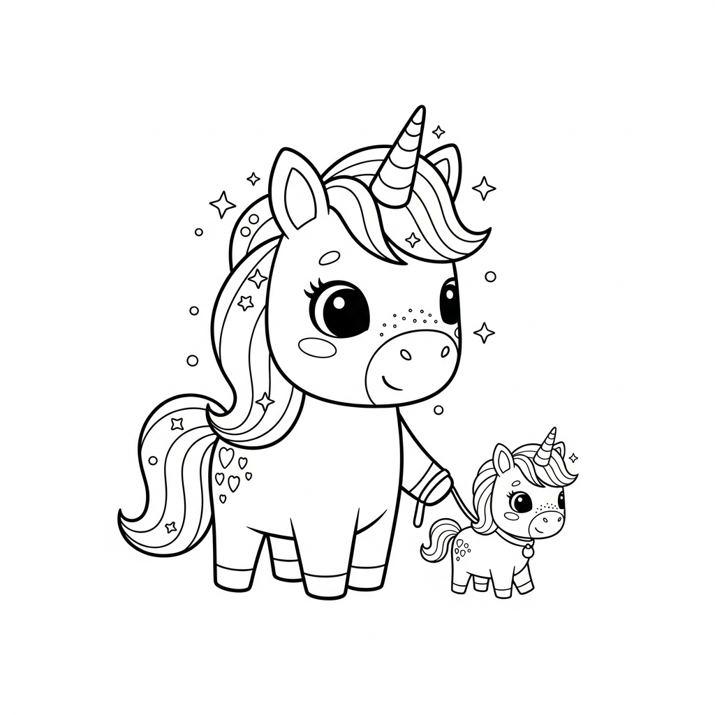 Desenho de unicórnio para colorir passeando com cachorro na coleira
