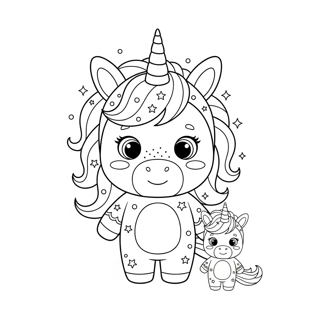 Desenho de unicórnio para colorir vestido com chifre e crina ondulada
