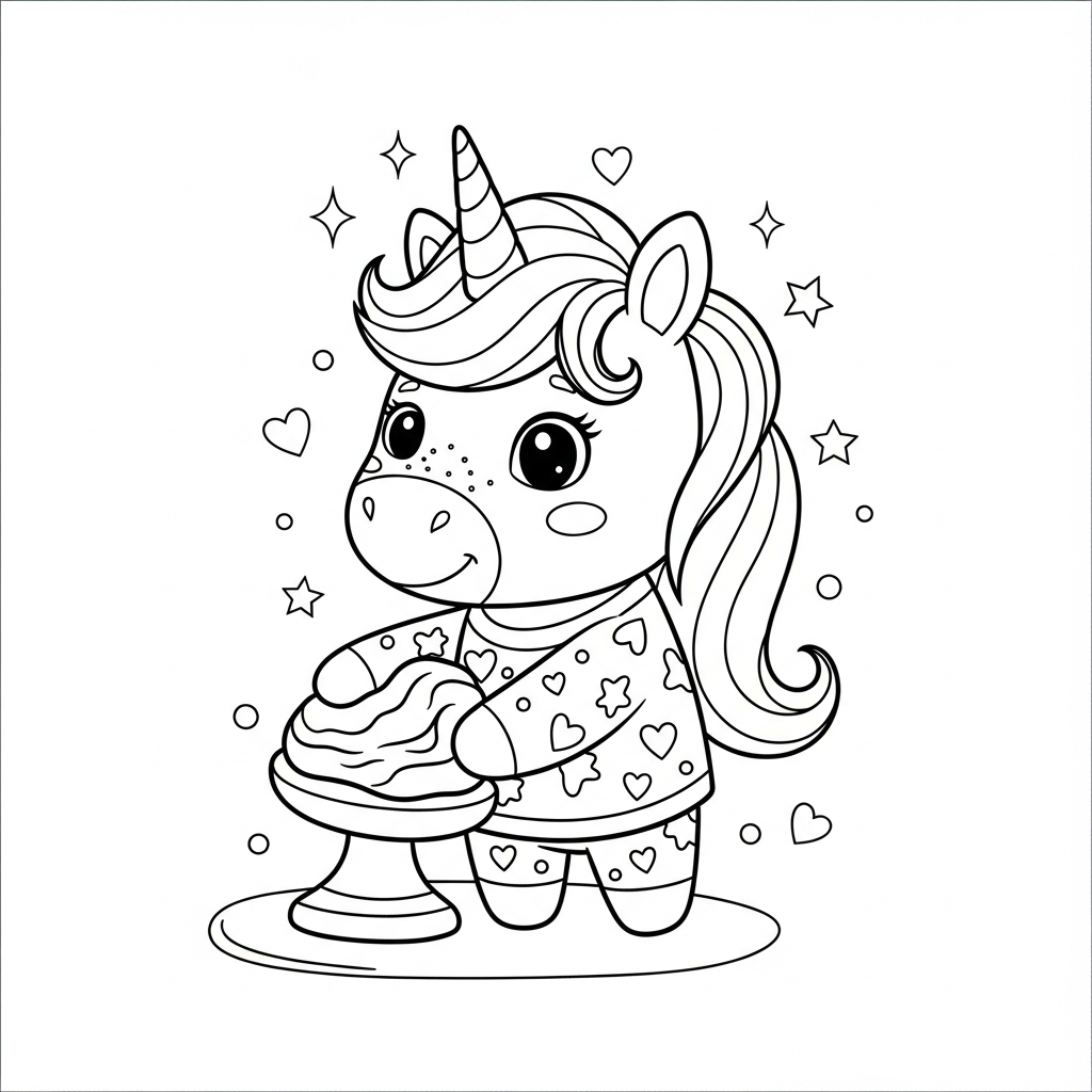Desenho de unicórnio para colorir fazendo escultura em argila com estrelinhas e corações