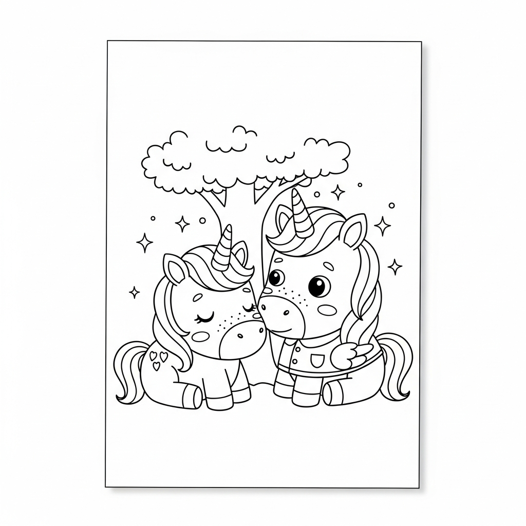 Desenho de unicórnio para colorir dormindo tranquilamente embaixo de uma árvore