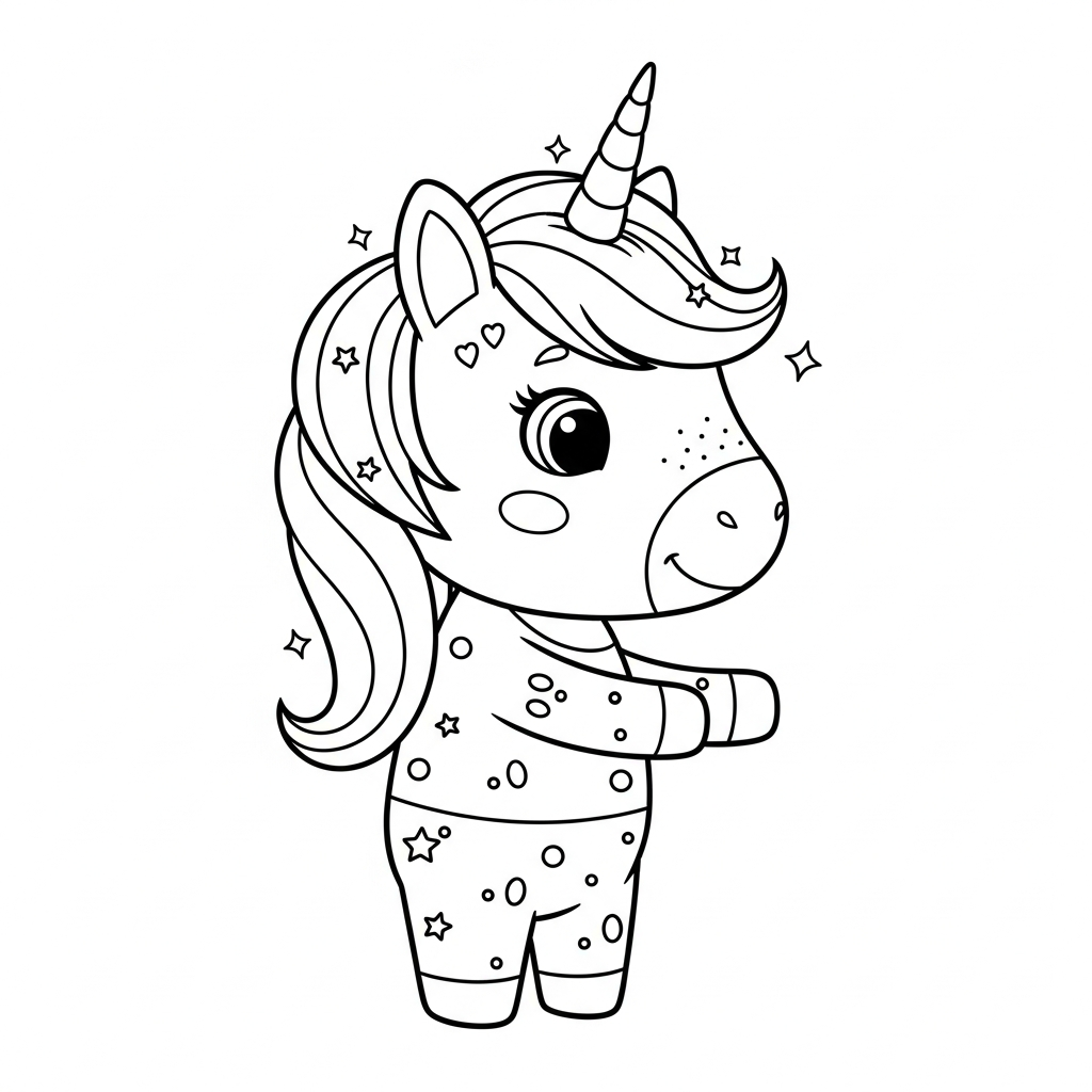 Desenho de unicórnio para colorir cumprimentando com um aperto de mãos