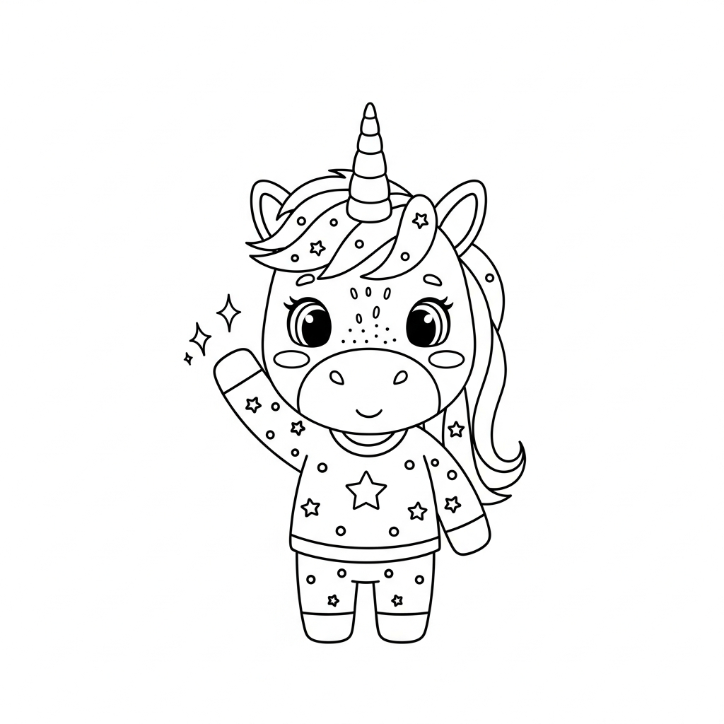 Desenho de unicórnio para colorir dando high-five com a mão erguida