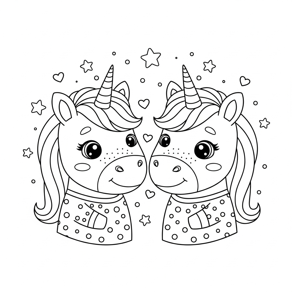 Desenho de unicórnio para colorir como monstrinho fofo sorridente com estrelinhas e corações