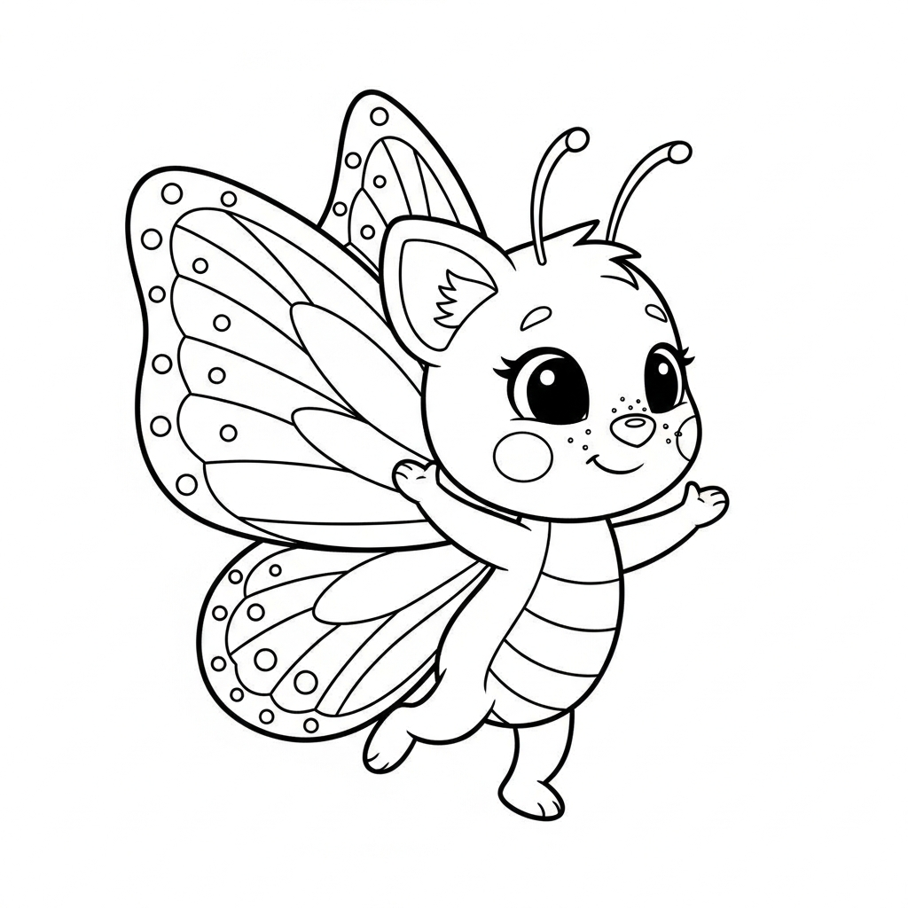 Desenho de borboleta para colorir dançando com braços erguidos alegremente