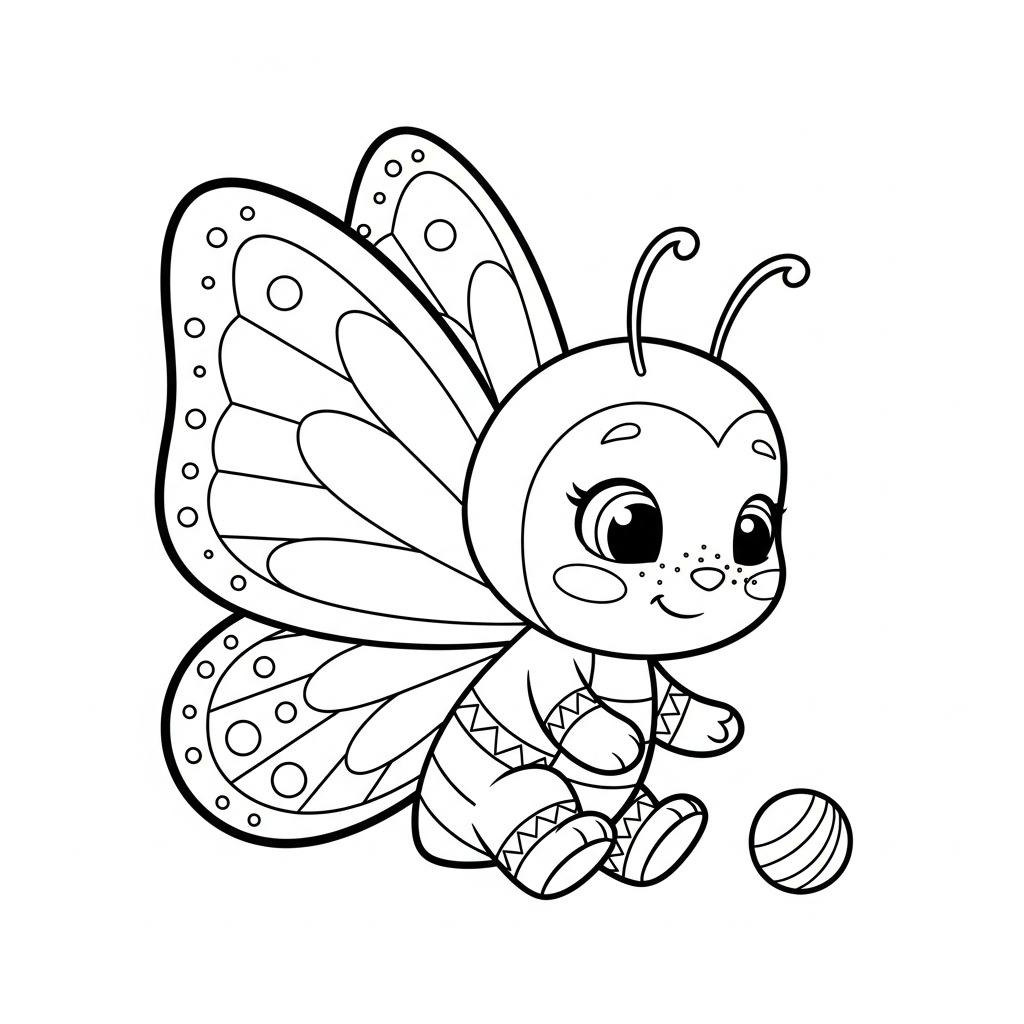 Desenho de borboleta para colorir jogando bolinhas de gude no chão