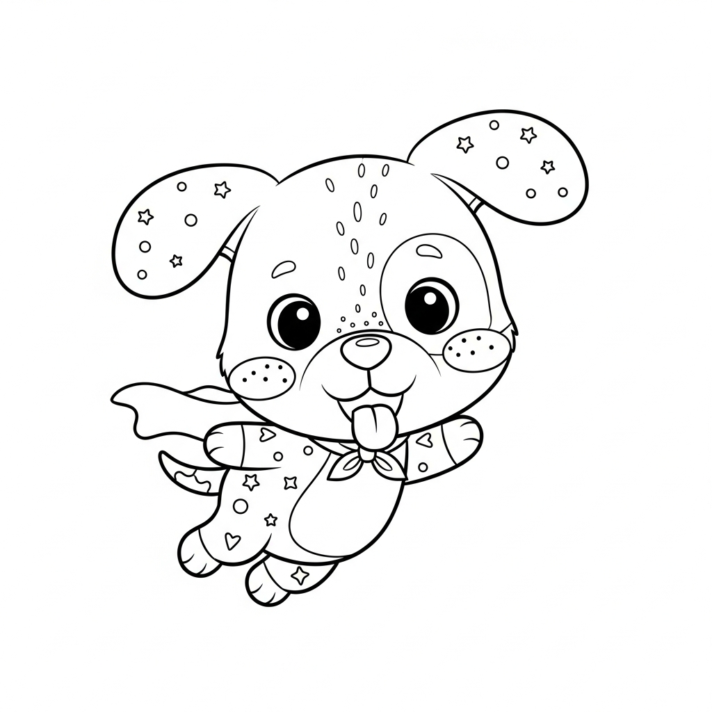 Desenho de cachorro para colorir voando alegremente com asinhas abertas