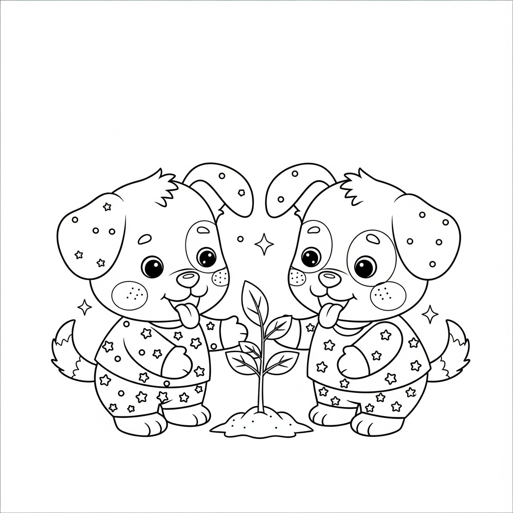 Desenho de cachorro para colorir plantando uma muda no dia da árvore