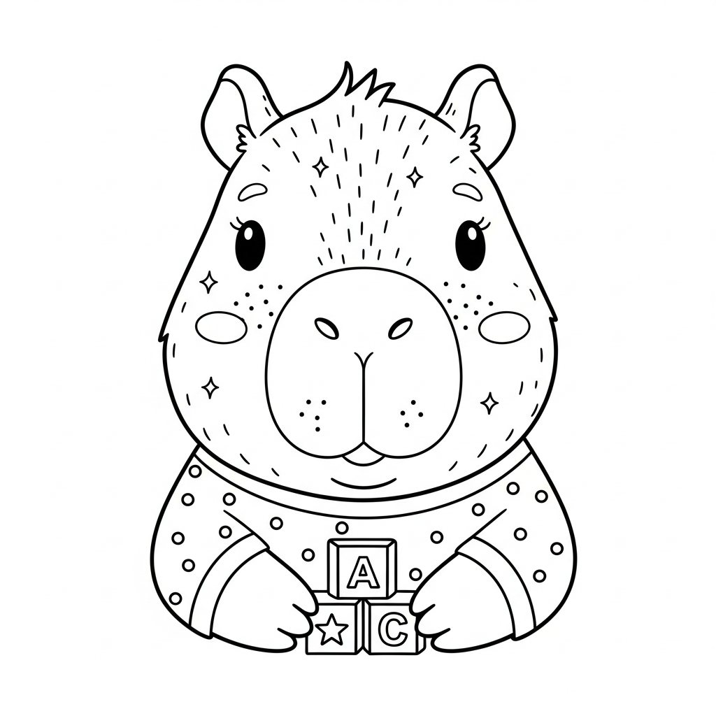 Desenho de capivara para colorir brincando com blocos de montar alegremente
