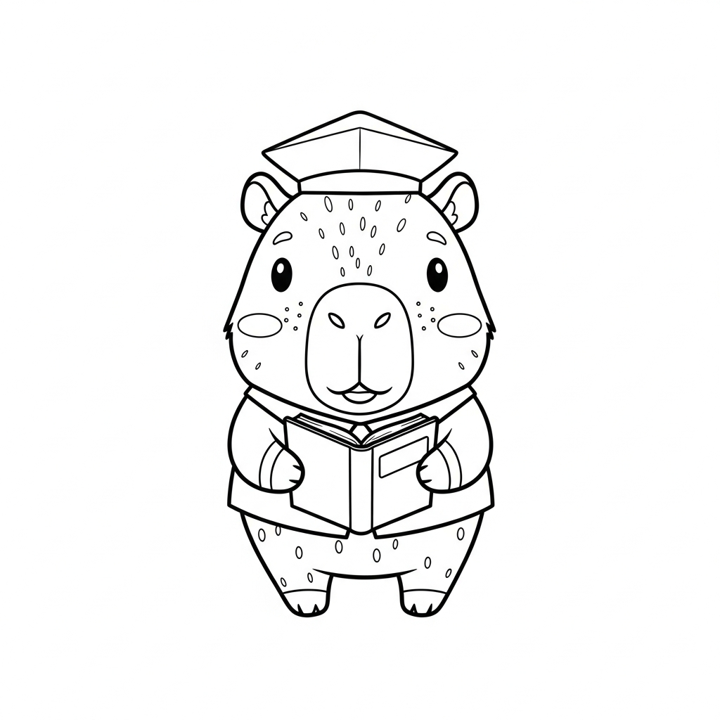 Desenho de capivara para colorir vestido de professor segurando livro