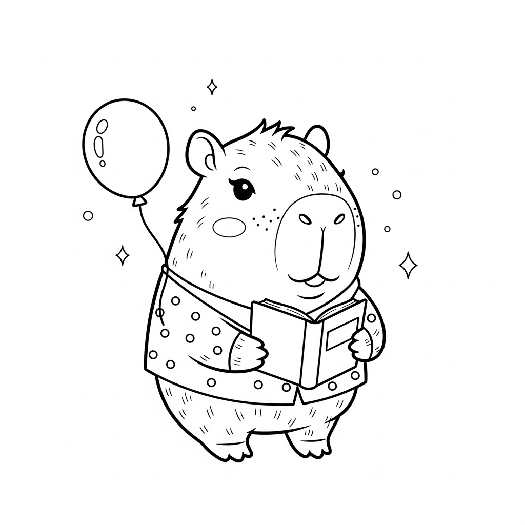 Desenho de capivara para colorir vestido de professor segurando livro com maçã