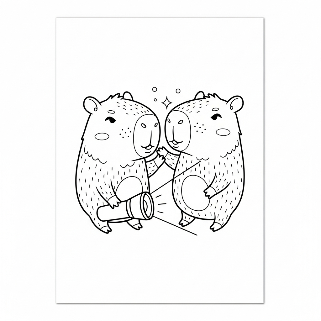 Desenho de capivara para colorir segurando lanterna iluminando o caminho em contorno