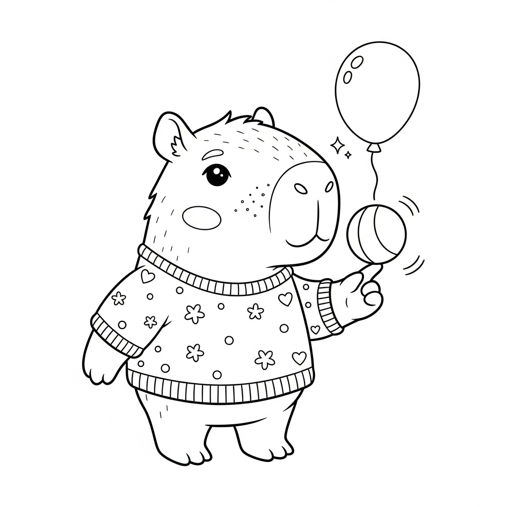 Desenho de Capivara para colorir, girando uma bola na ponta do dedo
