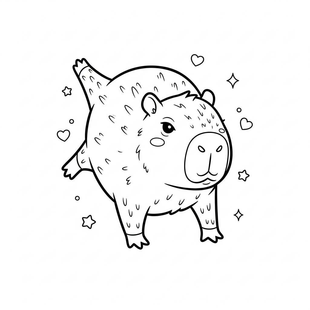 Desenho de Capivara para colorir, dando uma estrela acrobática