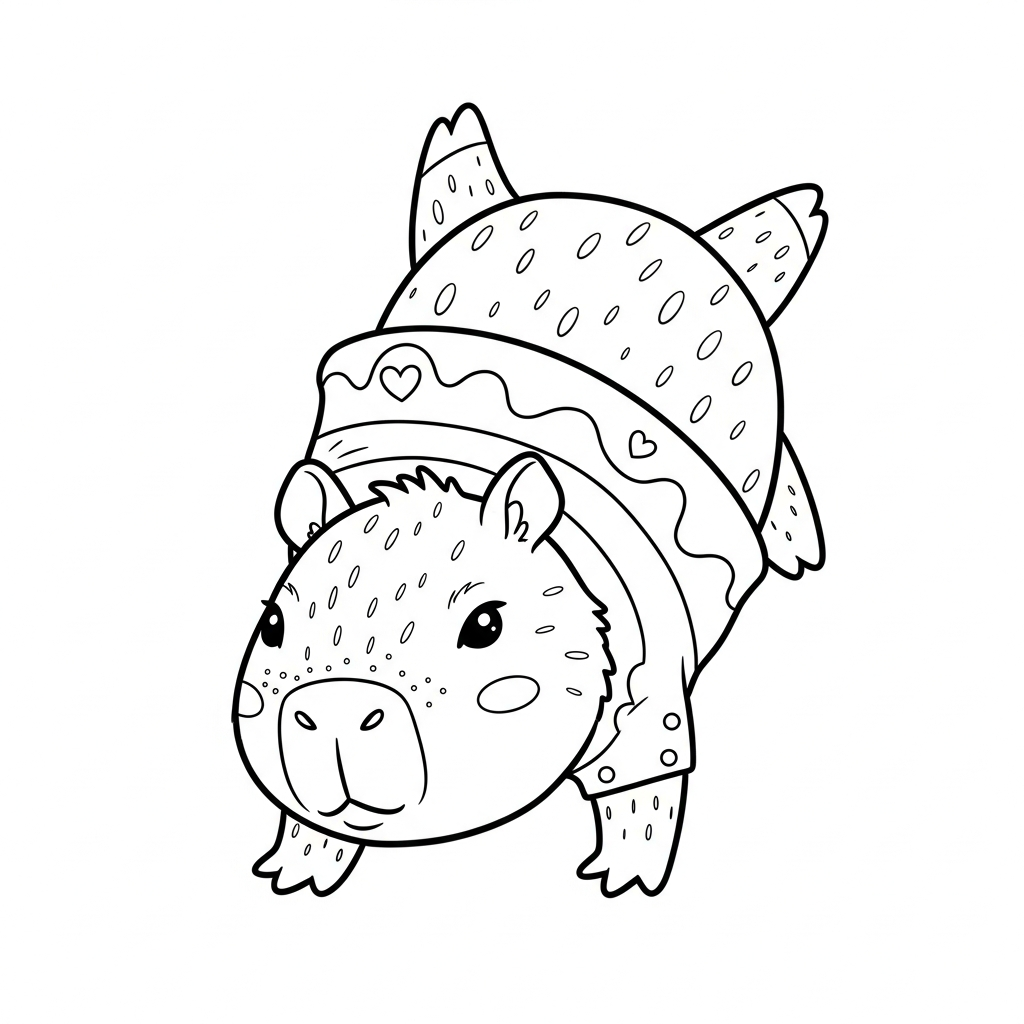 Desenho de Capivara para colorir, dando uma estrela acrobática