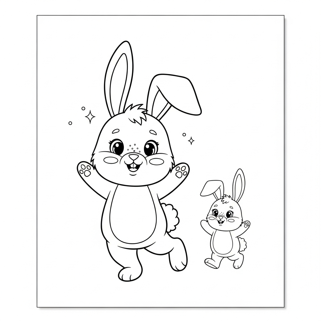 Desenho de coelho para colorir dançando alegremente com os braços para cima
