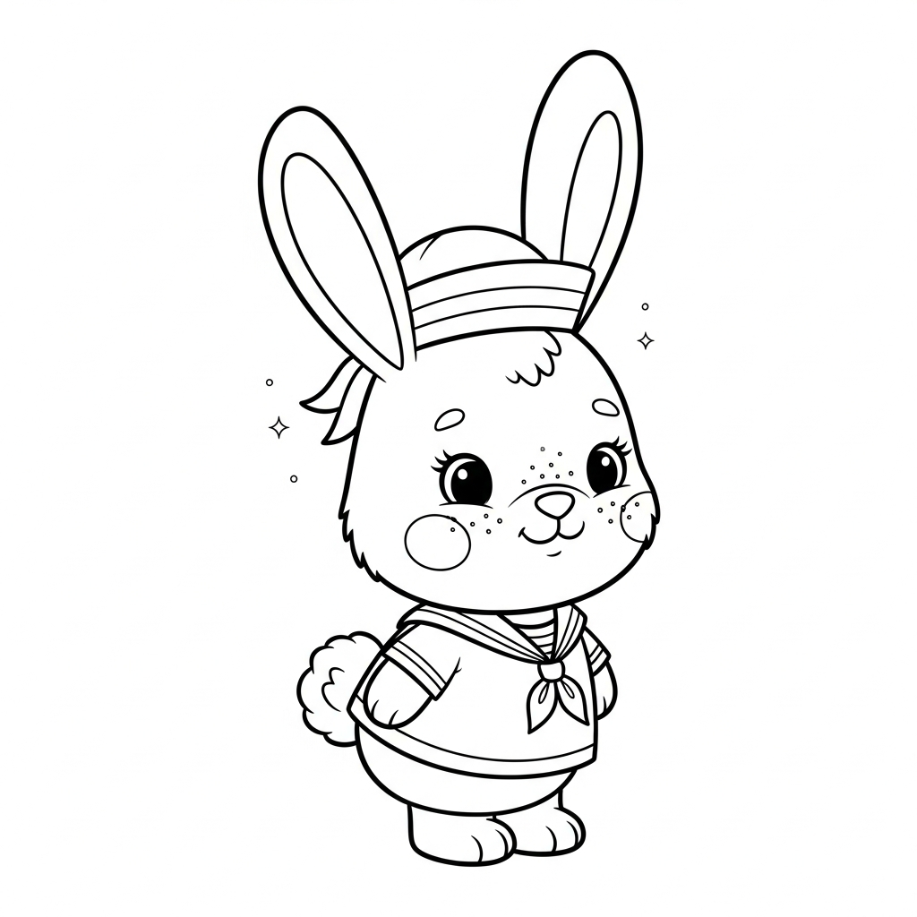 Desenho de coelho para colorir vestido de marinheiro com chapéu listrado