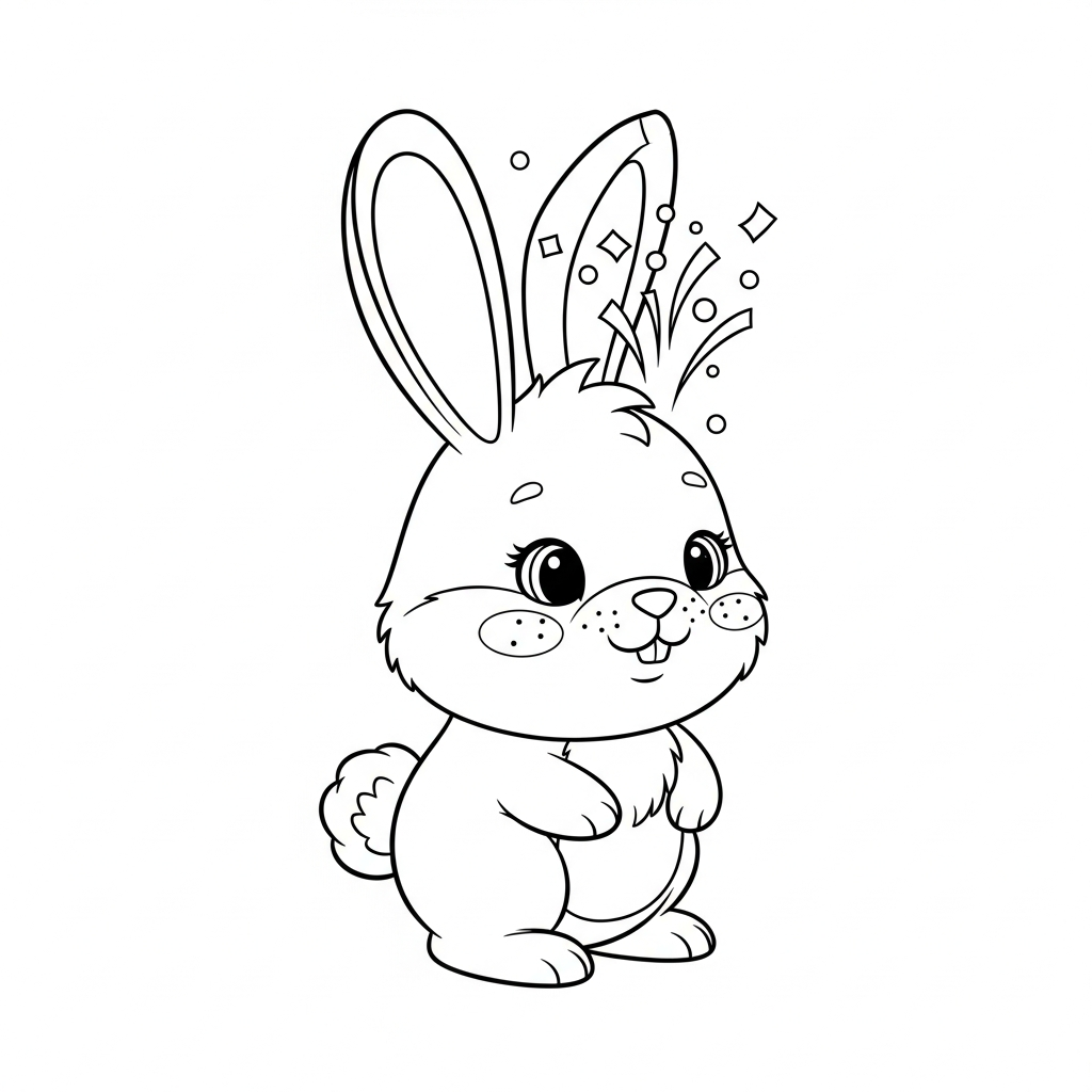Desenho de coelho para colorir estourando confete na festa de ano novo
