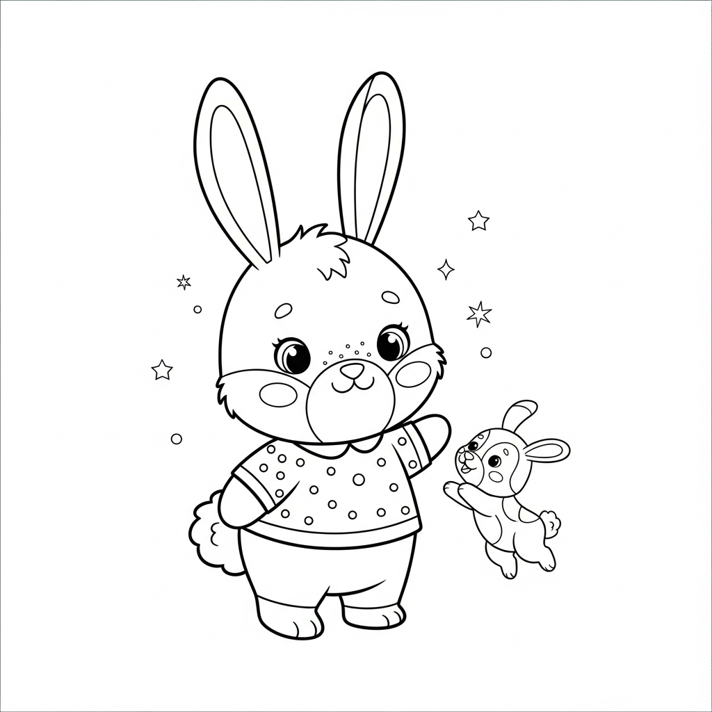 Desenho de coelho para colorir brincando com cachorro pulando alegremente