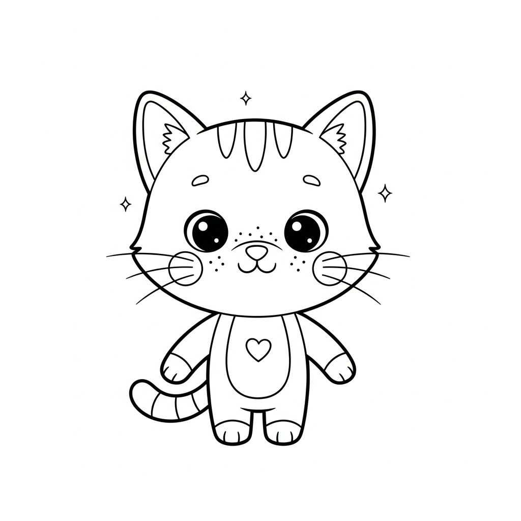 Desenho de gatinho para colorir orgulhoso com peito estufado ao lado de uma bolinha.
