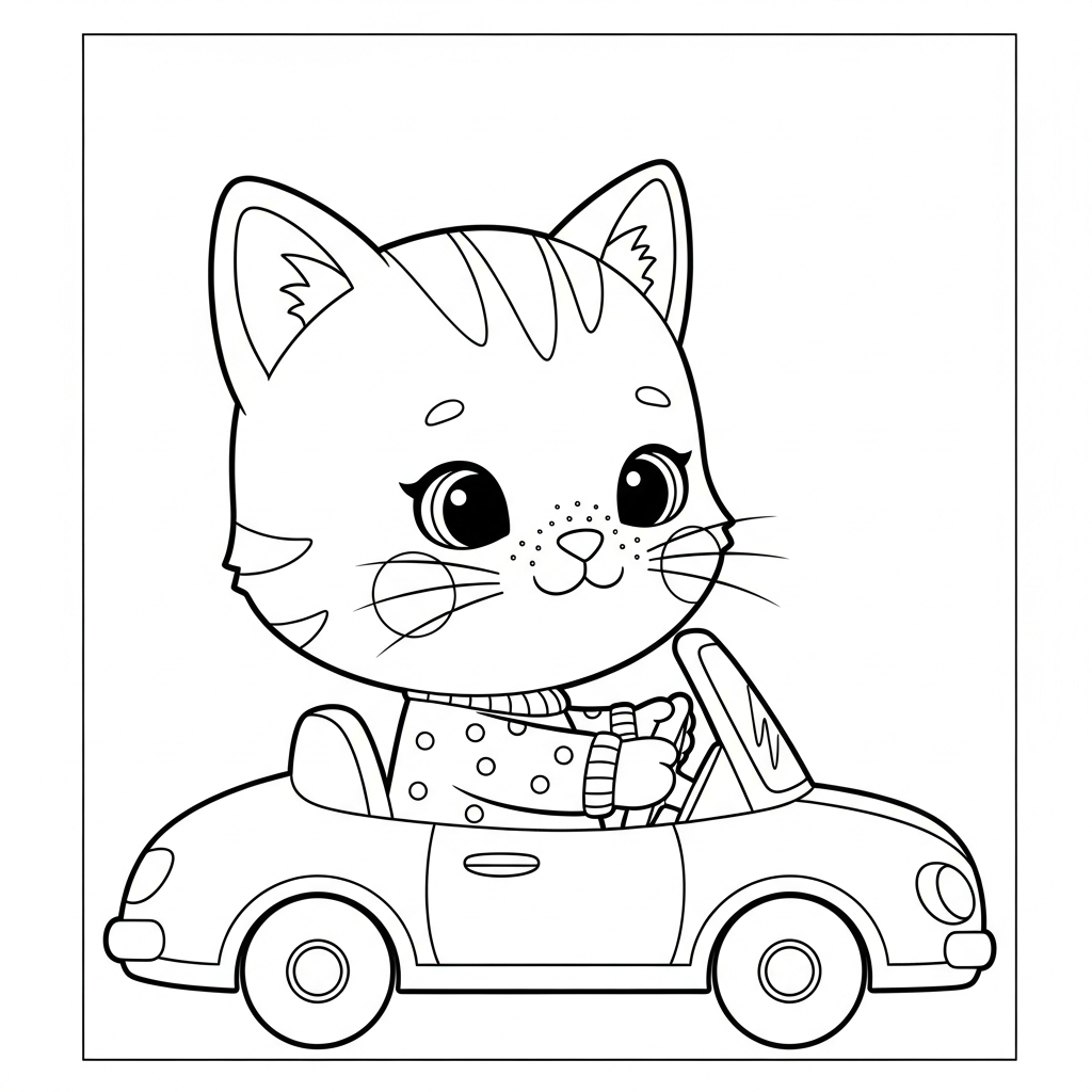Desenho de gatinho para colorir dirigindo carro com mãos no volante