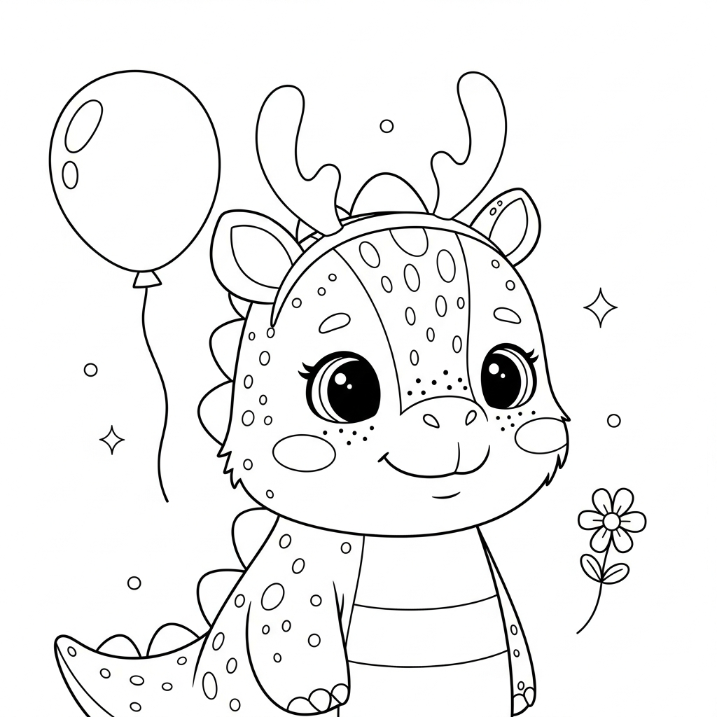 Desenho de dinossauro para colorir usando chifres de rena ao lado de um presente