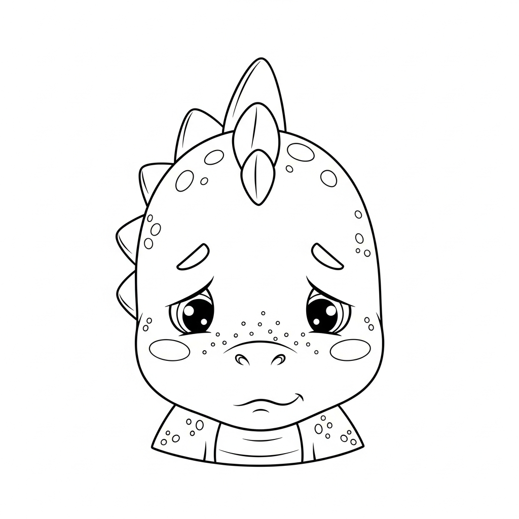 Desenho de dinossauro para colorir triste com a cabeça baixa
