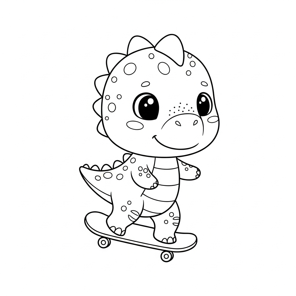 Desenho de dinossauro para colorir andando de skate em manobra divertida