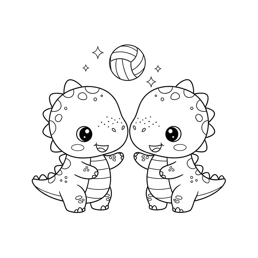 Desenho de dinossauro para colorir sacando uma bola de vôlei