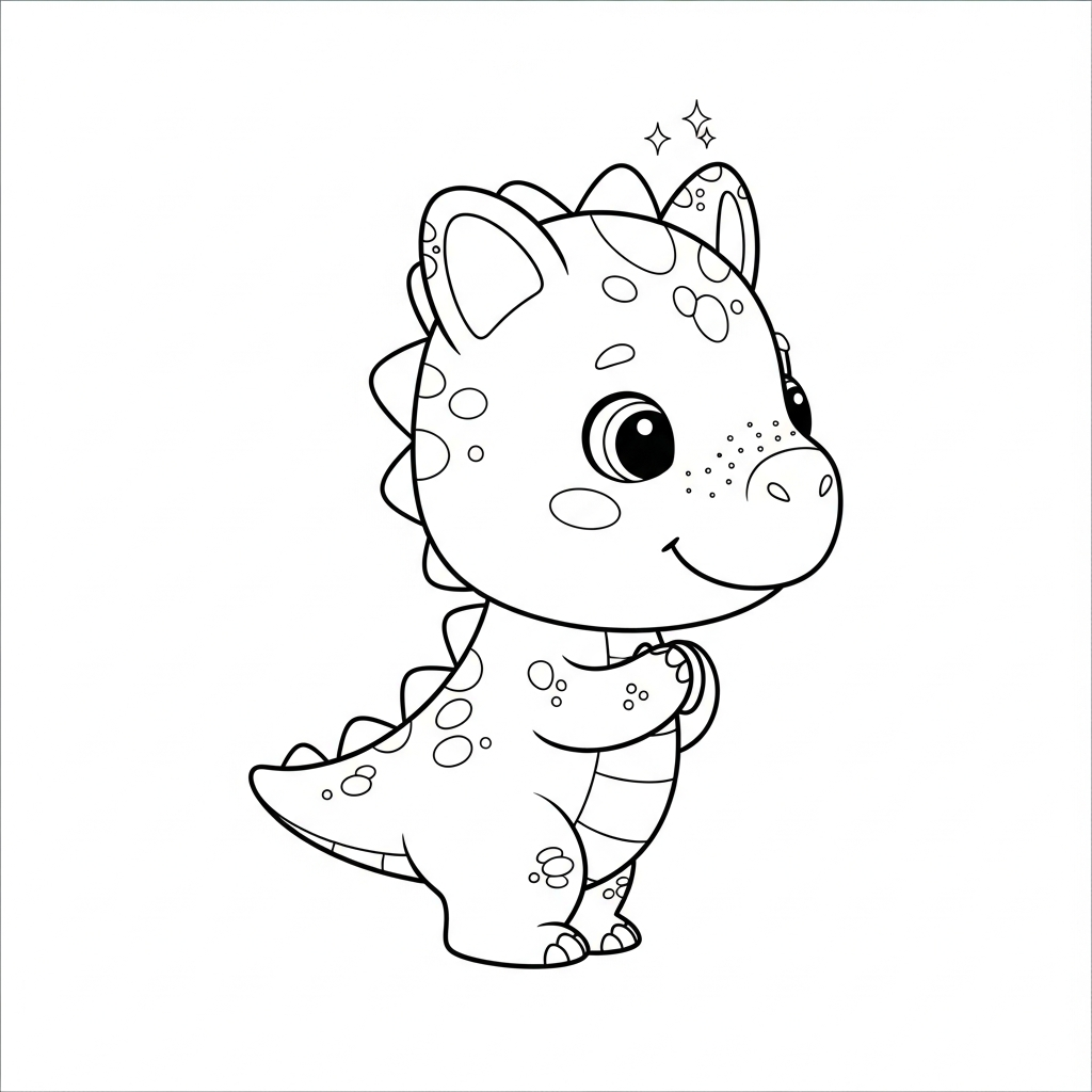 Desenho de dinossauro para colorir fazendo reverência polida com sorriso amigável