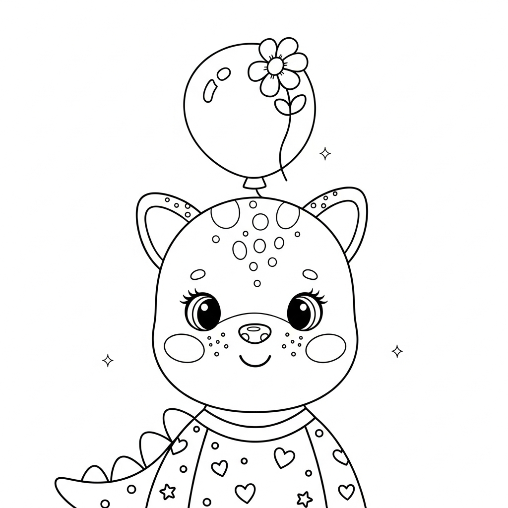 Desenho de dinossauro para colorir equilibrando uma bola pequena na cabeça.