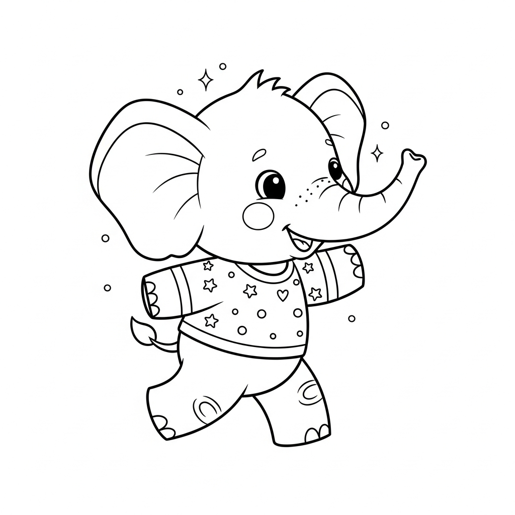 Desenho de elefante para colorir animado pulando de alegria