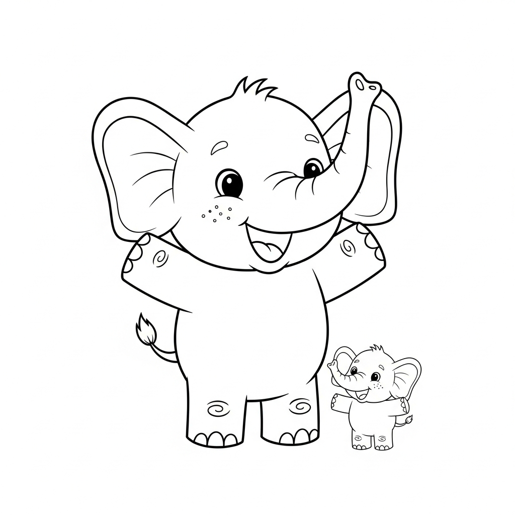 Desenho de elefante para colorir gritando feliz com os braços abertos