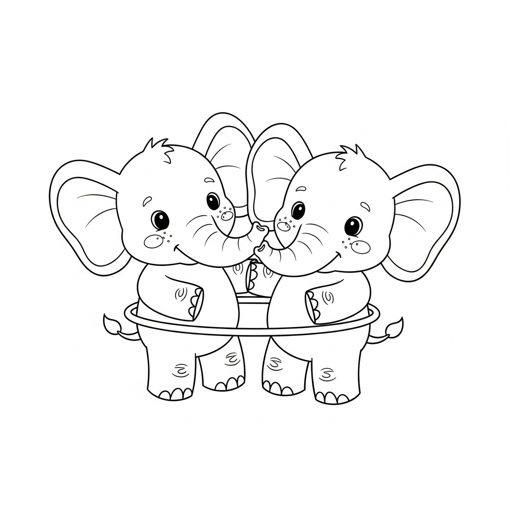 Desenho de elefante para colorir brincando com bambolê na cintura