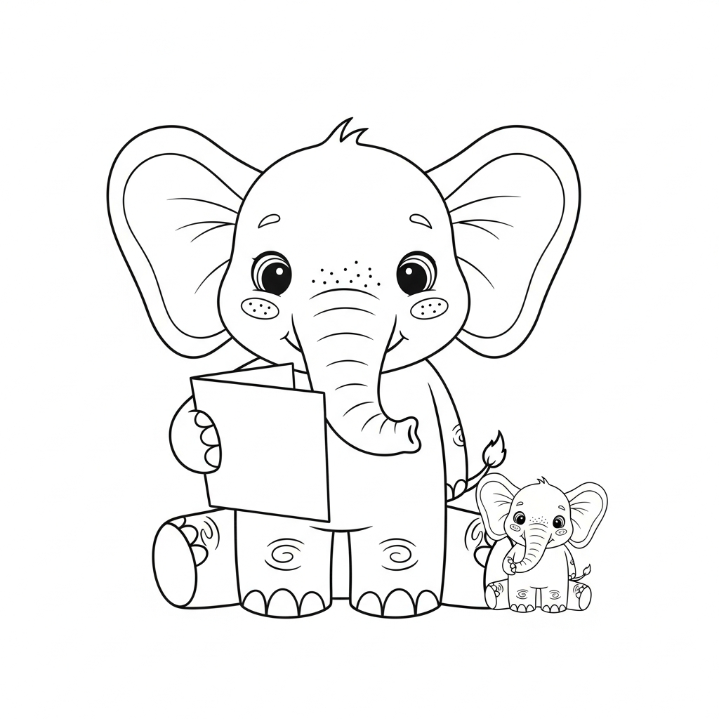 Desenho de elefante para colorir fazendo cartão de dia dos pais
