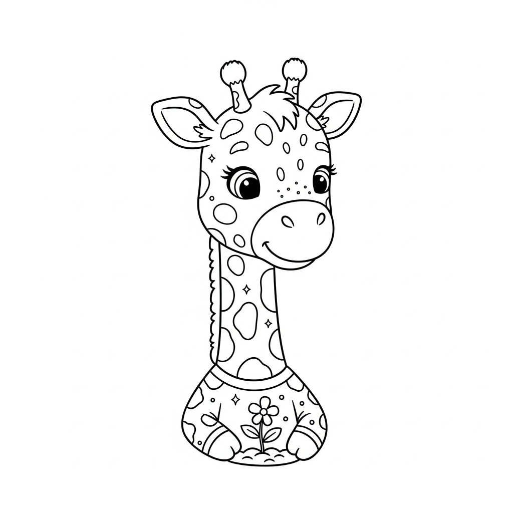 Desenho de girafa para colorir plantando semente em um canteiro