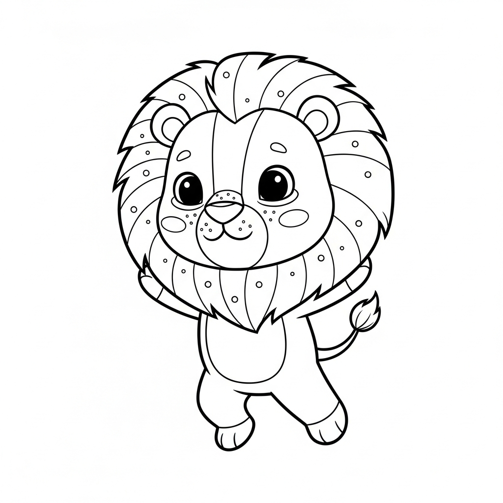 Desenho de leão para colorir animado pulando de alegria