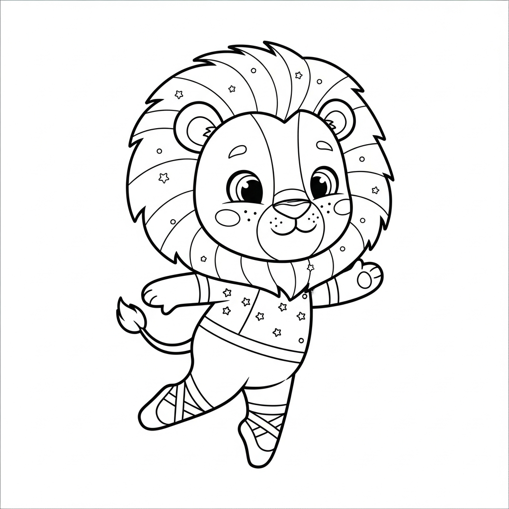Desenho de leão para colorir dançando balé na ponta dos pés