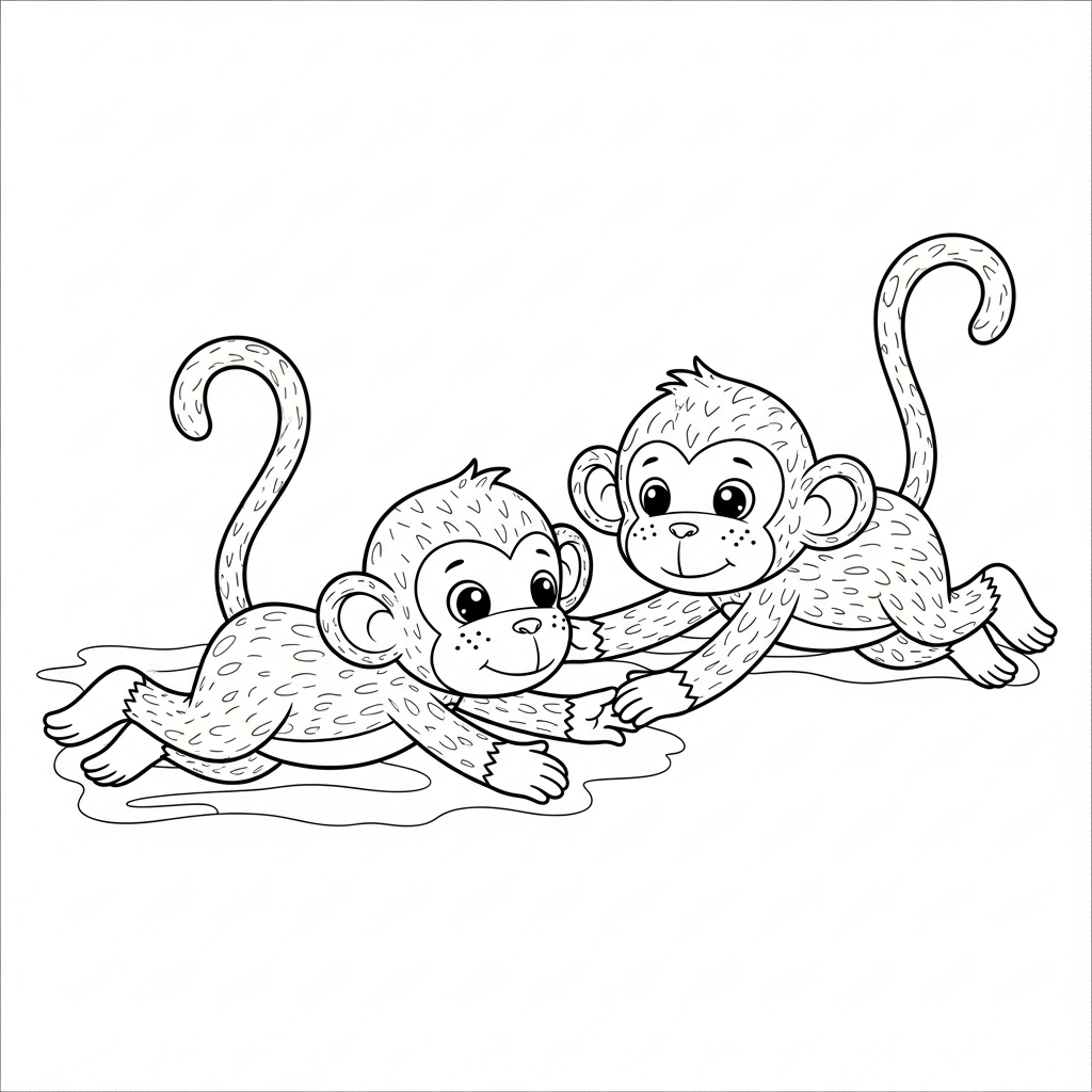 Desenho de macaco para colorir nadando estilo livre na piscina