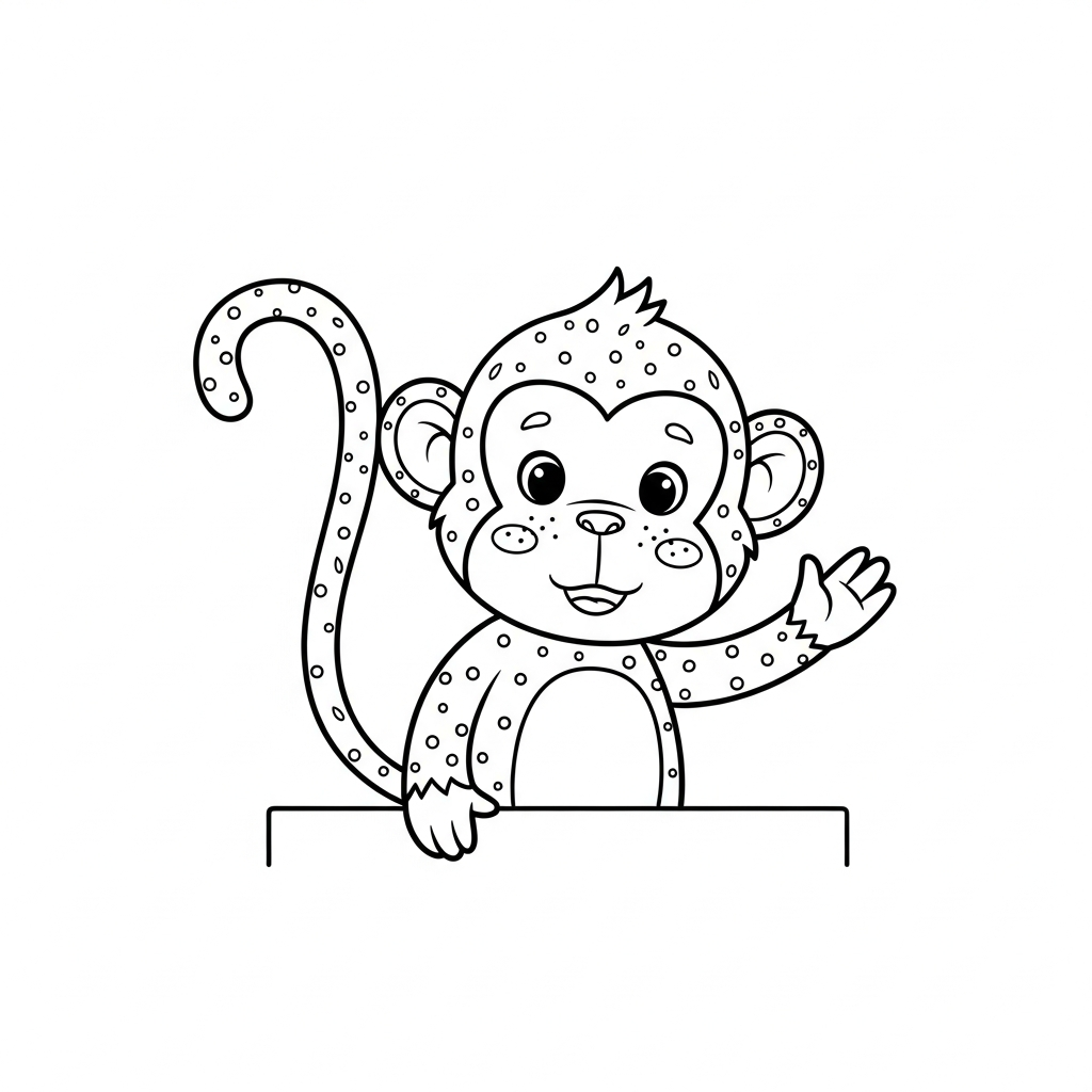 Desenho de macaco para colorir acenando do alto de um trampolim