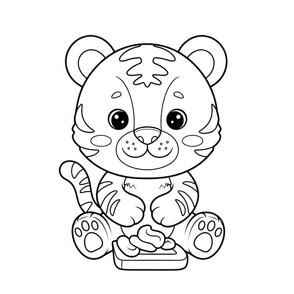 Desenho de tigre para colorir brincando de massinha com um potinho.