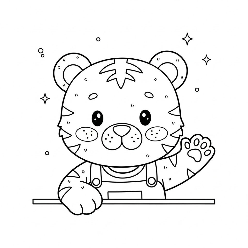 Desenho de tigre para colorir acenando do alto de um trampolim