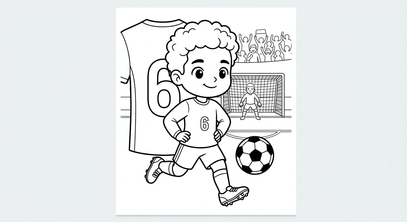 Desenho para colorir do lateral Alex Sandro batendo pênalti com torcida e número da camisa ao fundo