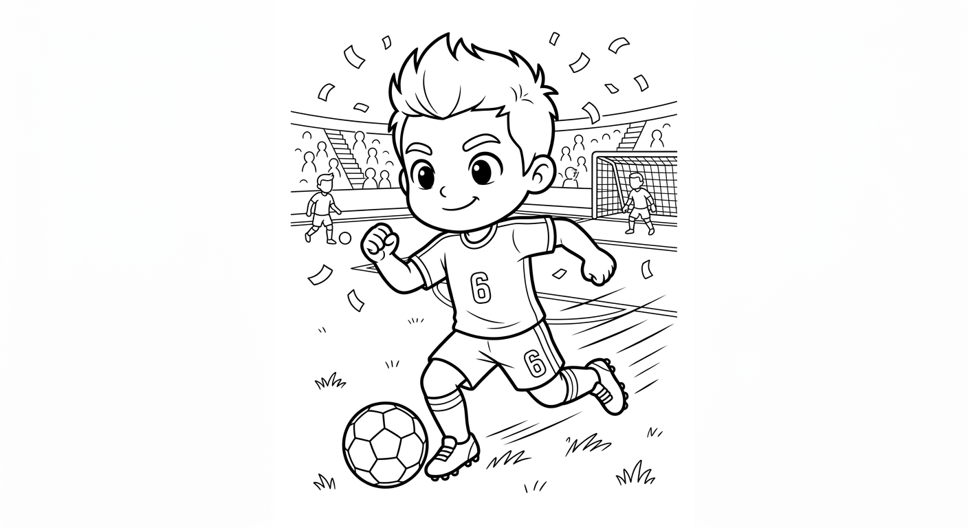Desenho para colorir do lateral Alex Sandro correndo com a bola sob chuva de confete para imprimir
