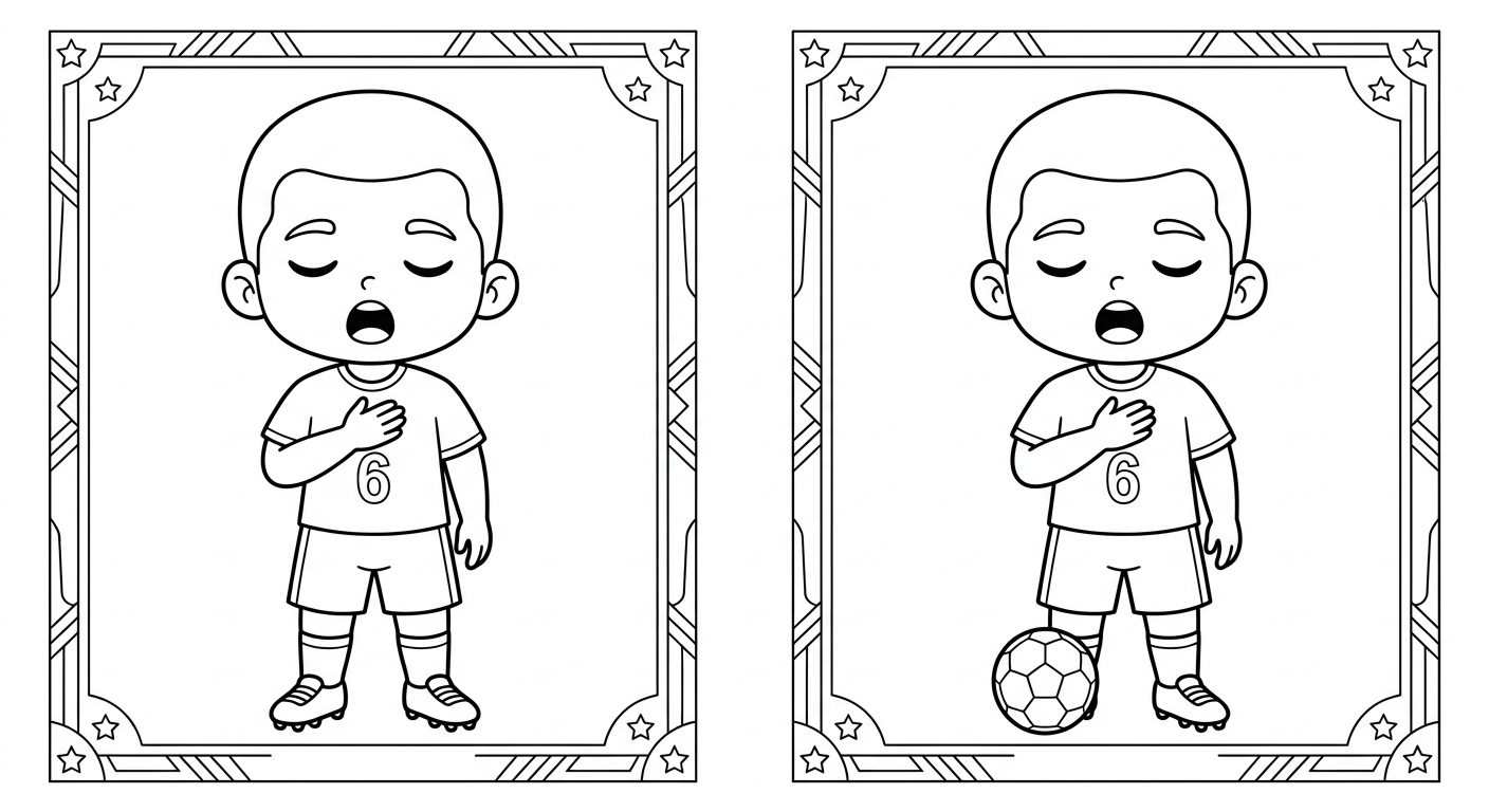 Desenho para colorir do lateral Alex Sandro cantando o hino com mão no peito estilo card para pintar