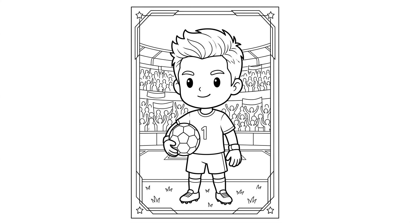 Desenho para colorir do goleiro Alisson segurando a bola no peito em card no estádio lotado