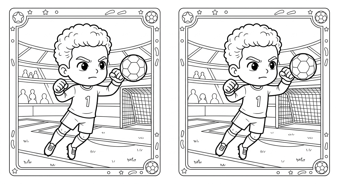 Desenho para colorir do goleiro Alisson socando a bola no gramado do estádio, estilo card colecionável