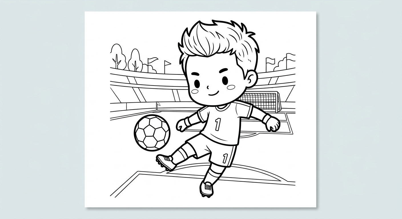 Desenho para colorir do goleiro Alisson batendo tiro de meta no gramado do estádio para pintar
