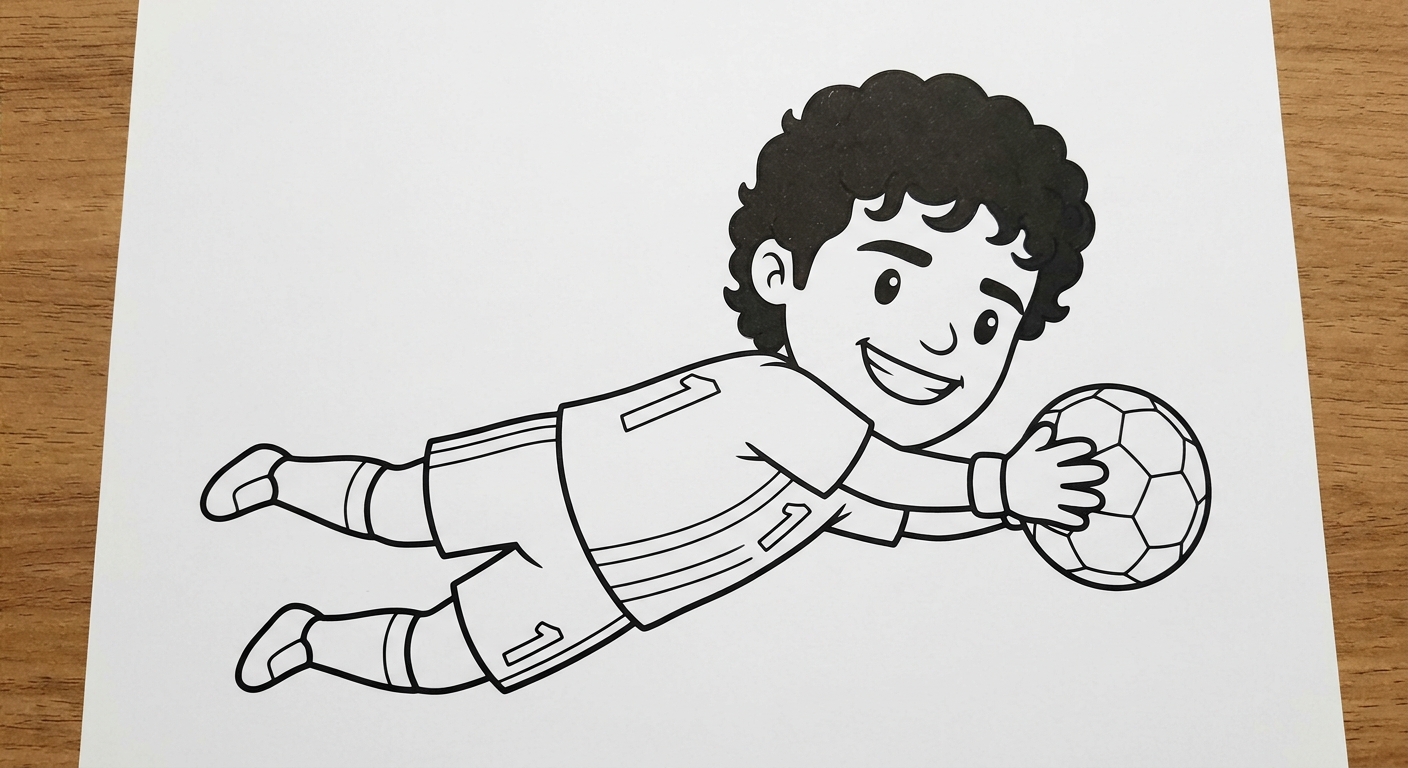 Desenho para colorir do goleiro Alisson em pose simples de defesa para pintar