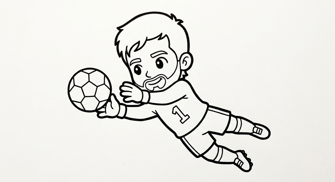 Desenho para colorir do goleiro Alisson em posição parada para pintar