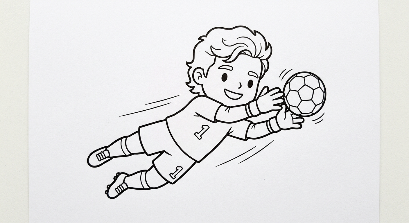 Desenho para colorir do goleiro Alisson preparado para defender com luvas para pintar